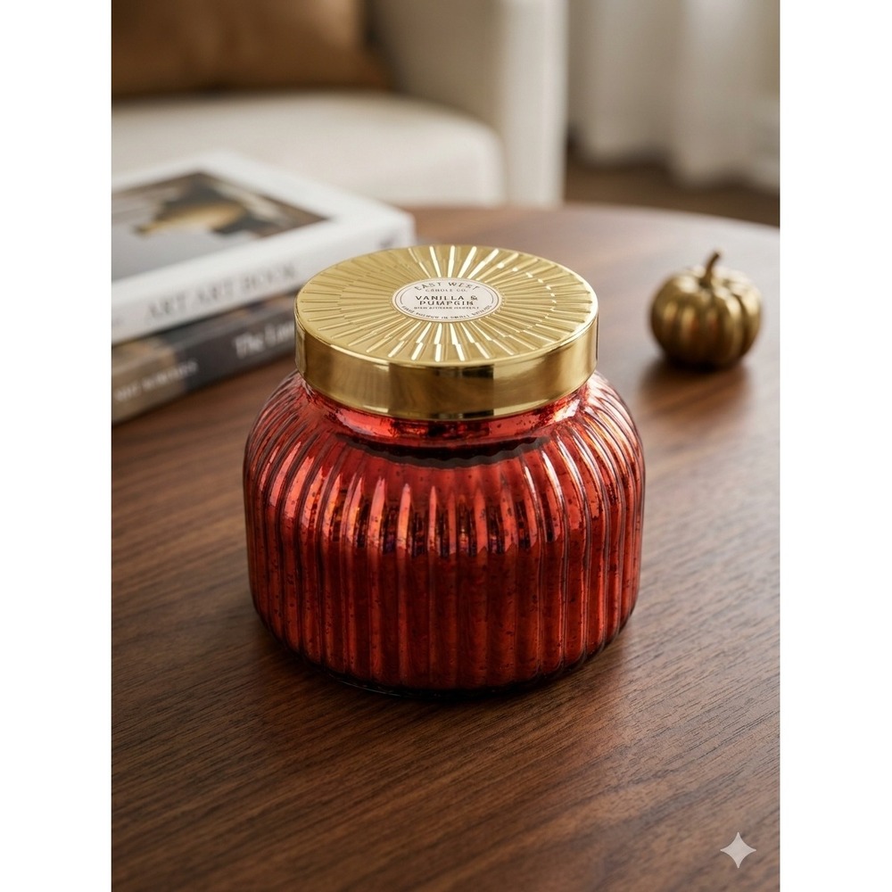 East West Candle Co Vanilla & Pumpkin Red Mercury Glass Jar Candle 16 oz